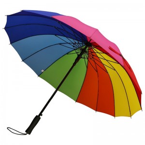 Wholesaleレインボー商品ギフトポンジー生地16 kストレート自動雨傘
