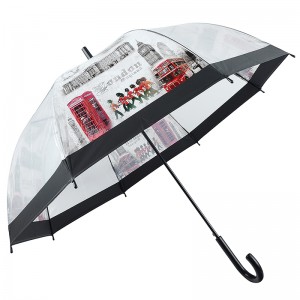 POE雨透明カスタム印刷ストレート傘