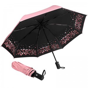 黒いコーティングの紫外線保護3つ折りの傘が付いている花の設計注文の印刷用傘