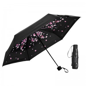 人気の日焼け防止インナーフラワープリント5つ折りミニ傘