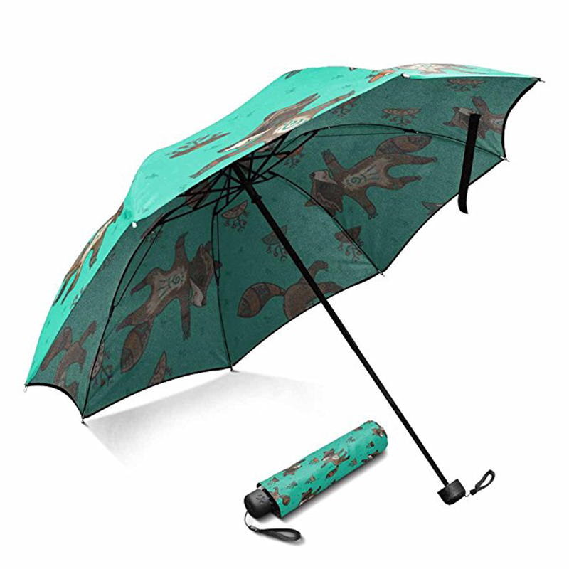 中国メーカー軽量プラスチックハンドル自動オープンカスタム漫画プリント3折りたたみ傘